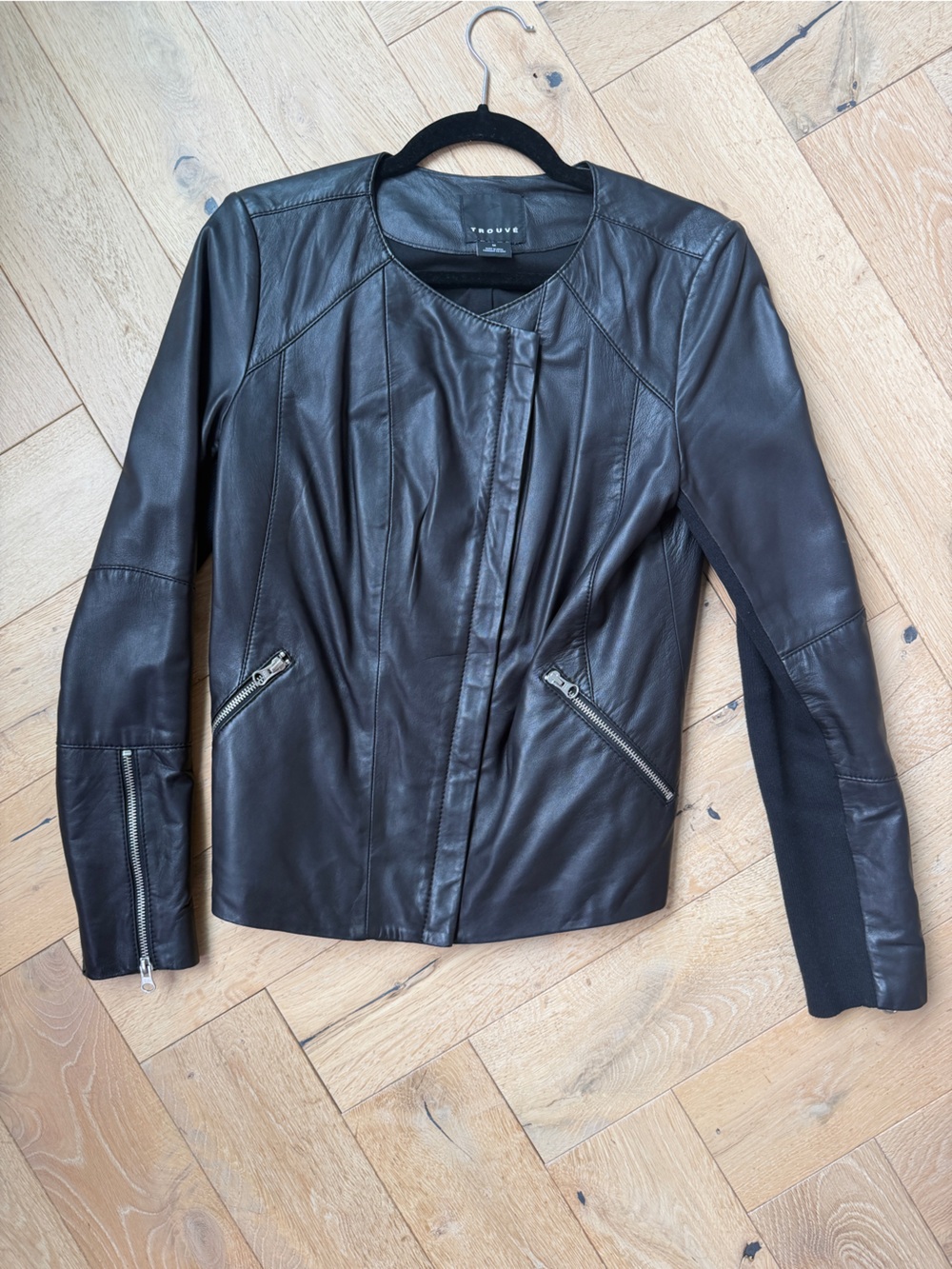Trouve Black Leather Zip-Front Jacket